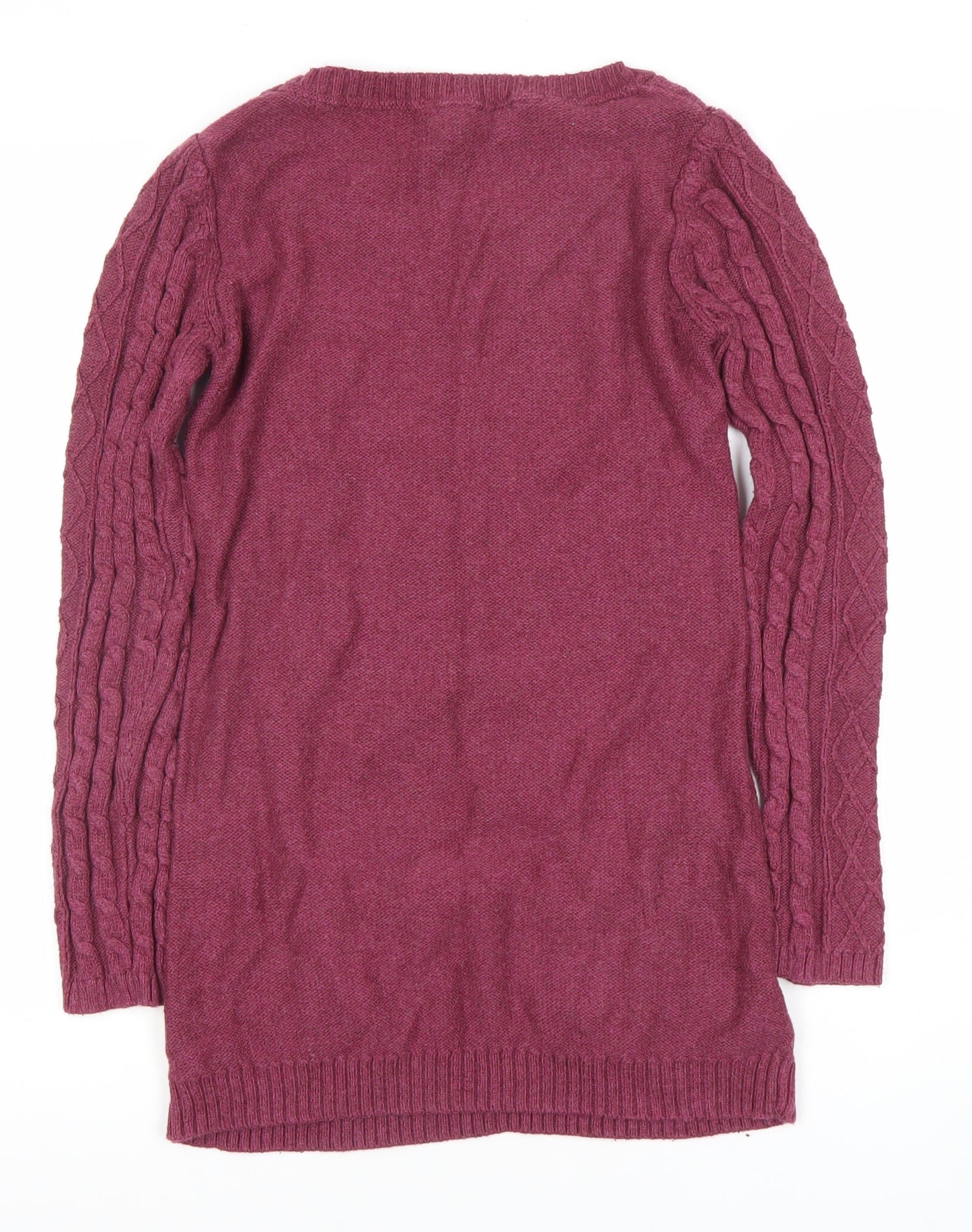 Fat Face Women's Purple Cable-Knit Tunic Jumper Size 10 Wool Blend