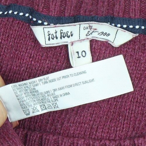 Fat Face Women's Purple Cable-Knit Tunic Jumper Size 10 Wool Blend