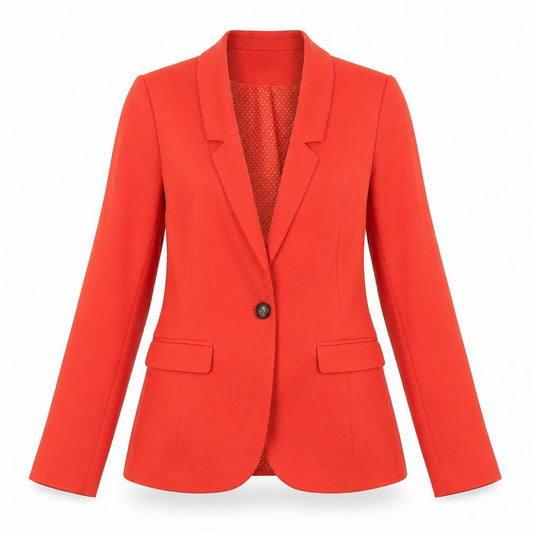 Front view of Dunnes Women’s Red Tailored One Button Blazer, size UK 10