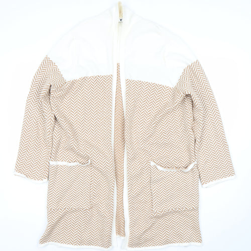 Very Women Beige Geometric Knit Longline Cardigan Size 12
