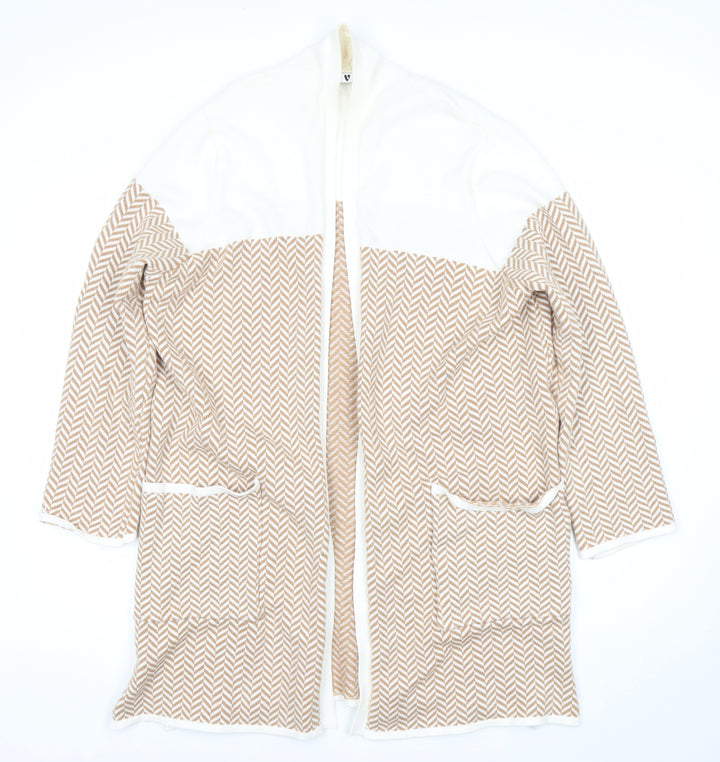Very Women Beige Geometric Knit Longline Cardigan Size 12