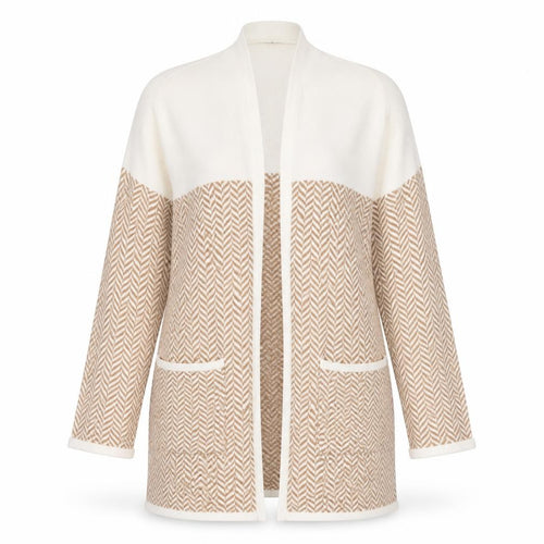 Very Women Beige Geometric Knit Longline Cardigan Size 12