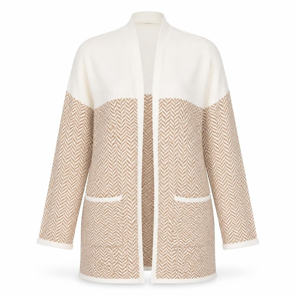 Very Women Beige Geometric Knit Longline Cardigan Size 12