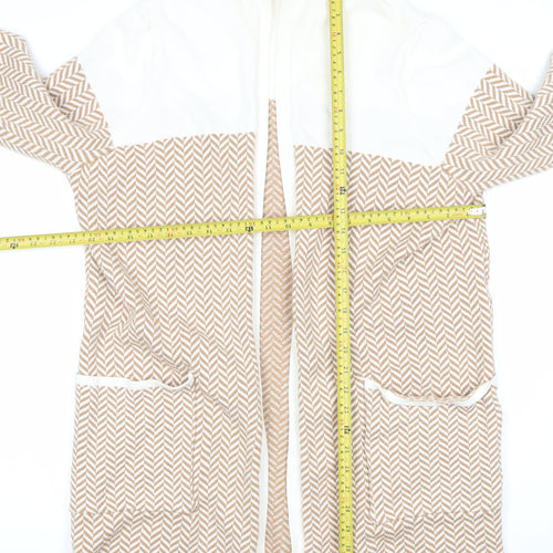 Very Women Beige Geometric Knit Longline Cardigan Size 12