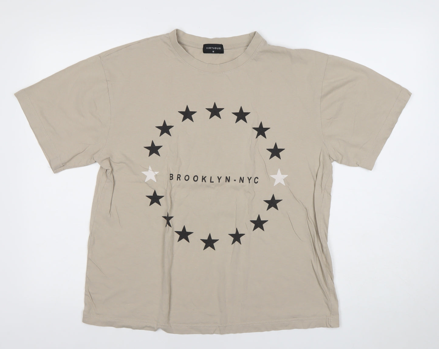 Virtuous Men's Beige Brooklyn NYC Graphic Short Sleeve T-Shirt M