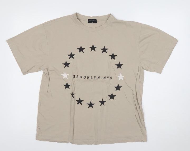 Virtuous Men's Beige Brooklyn NYC Graphic Short Sleeve T-Shirt M