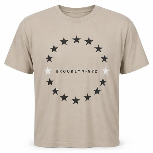 Virtuous Men's Beige Brooklyn NYC Graphic Short Sleeve T-Shirt M