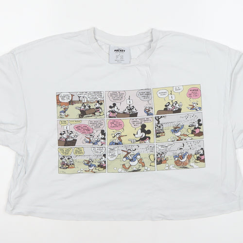 Disney Mickey & Friends White Women's Cropped T-Shirt L Relaxed Fit