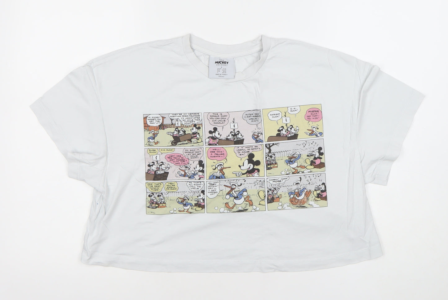 Disney Mickey & Friends White Women's Cropped T-Shirt L Relaxed Fit