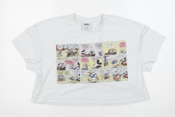 Disney Mickey & Friends White Women's Cropped T-Shirt L Relaxed Fit