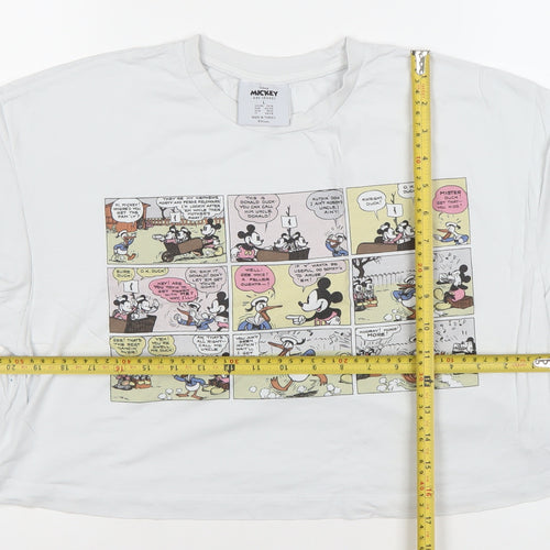 Disney Mickey & Friends White Women's Cropped T-Shirt L Relaxed Fit