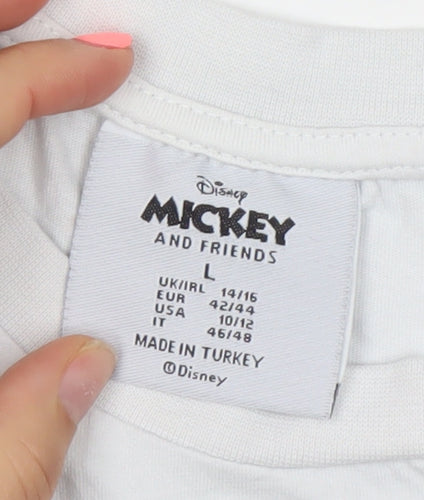 Disney Mickey & Friends White Women's Cropped T-Shirt L Relaxed Fit