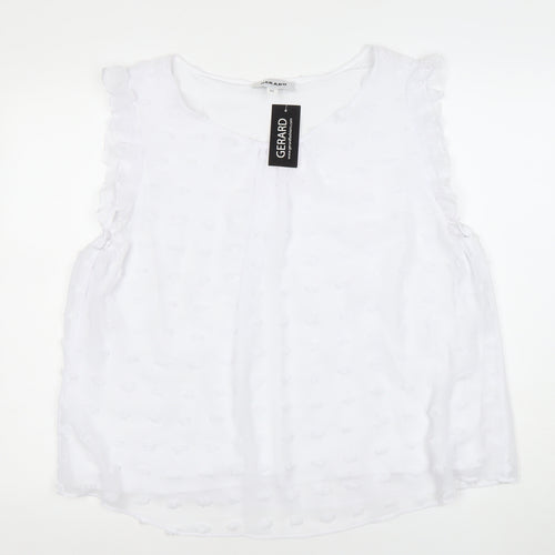 Gerard Women’s White Ruffle Trim Sleeveless Chiffon Blouse Size 22
