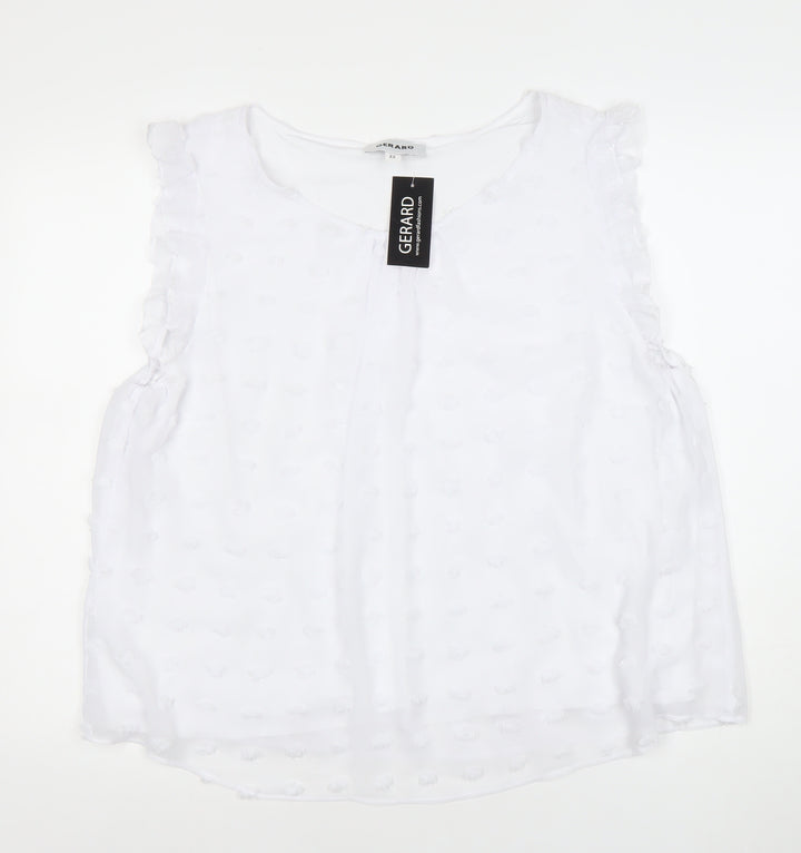 Gerard Women’s White Ruffle Trim Sleeveless Chiffon Blouse Size 22