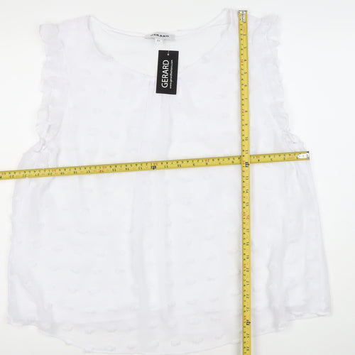 Gerard Women’s White Ruffle Trim Sleeveless Chiffon Blouse Size 22