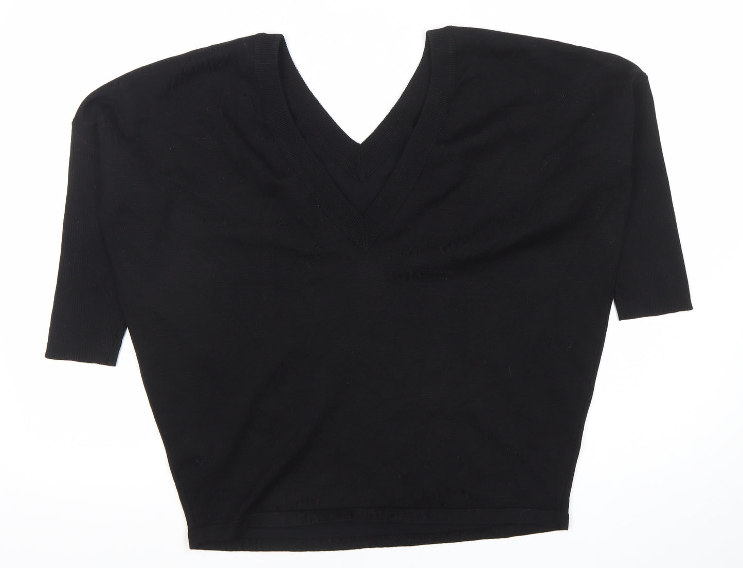 Saint Tropez Womens Black V-Neck 3/4 Sleeve Pullover Jumper M