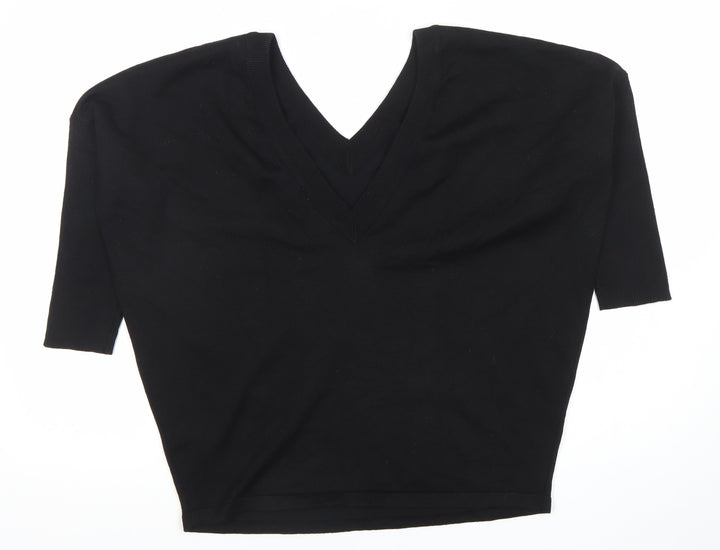Saint Tropez Womens Black V-Neck 3/4 Sleeve Pullover Jumper M