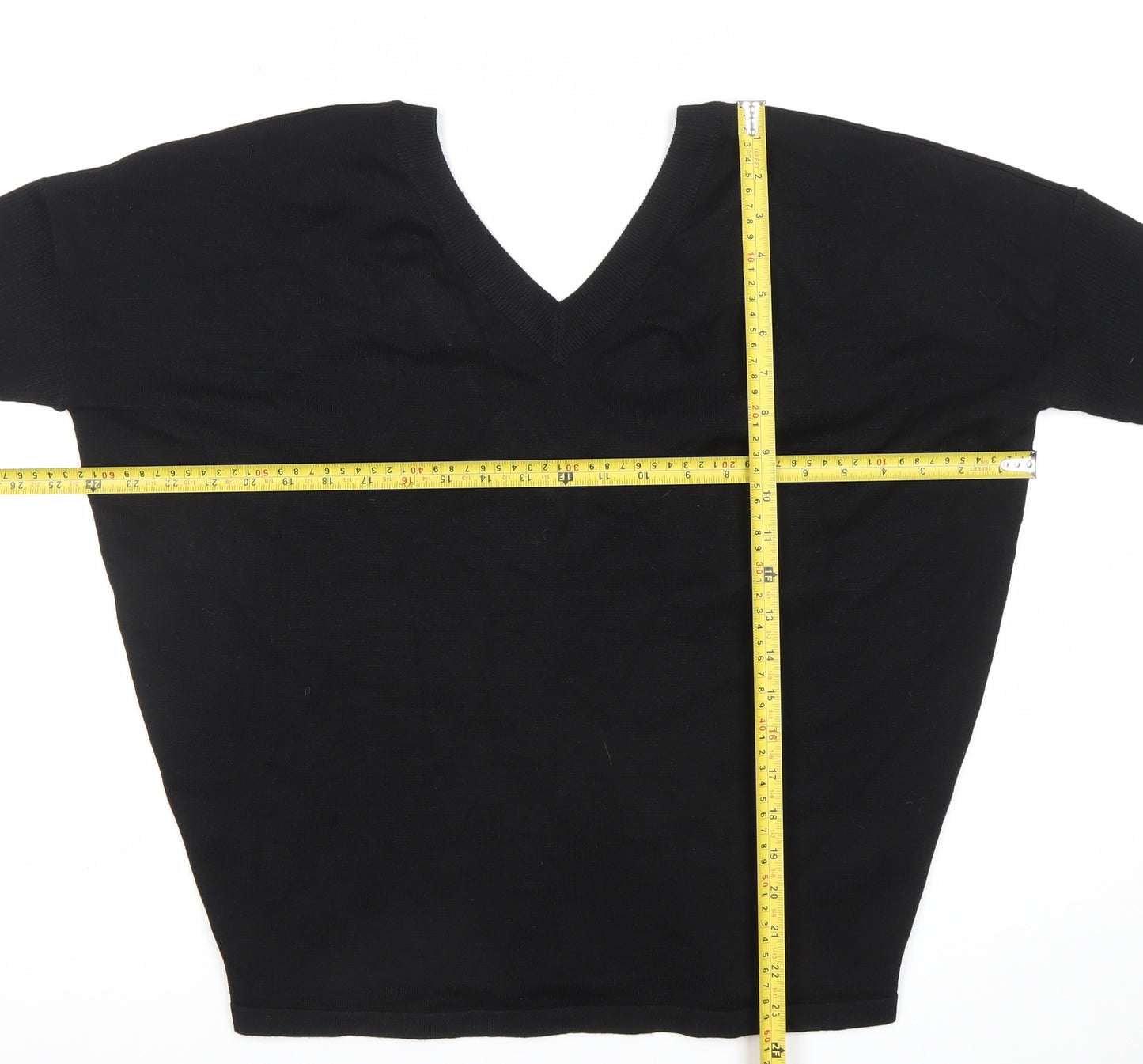 Saint Tropez Womens Black V-Neck 3/4 Sleeve Pullover Jumper M