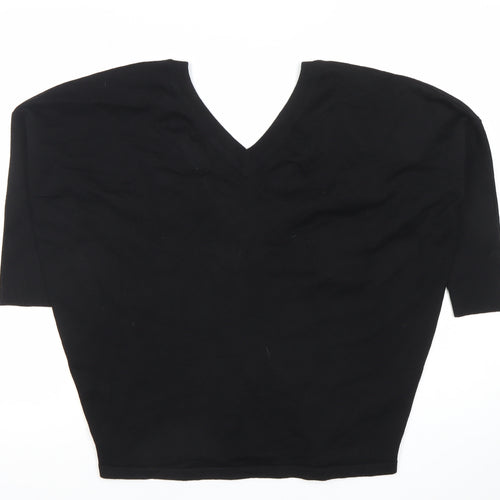 Saint Tropez Womens Black V-Neck 3/4 Sleeve Pullover Jumper M