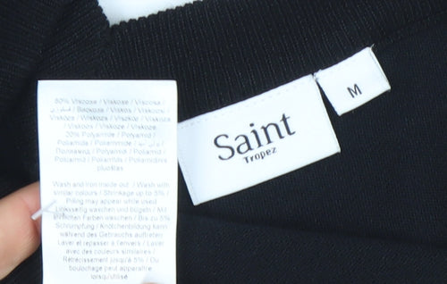 Saint Tropez Womens Black V-Neck 3/4 Sleeve Pullover Jumper M