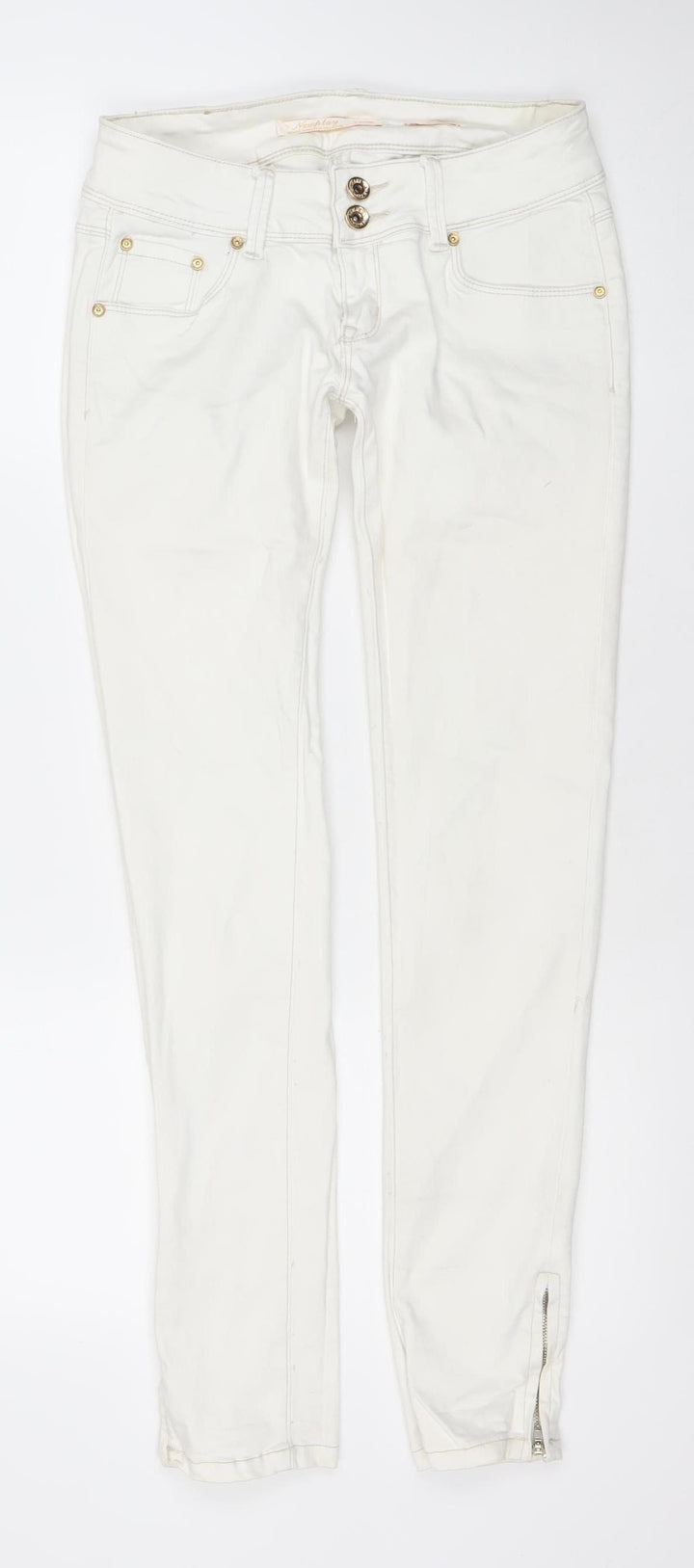 Newplay Women White Slim Fit Ankle Zip Jeans Size 10