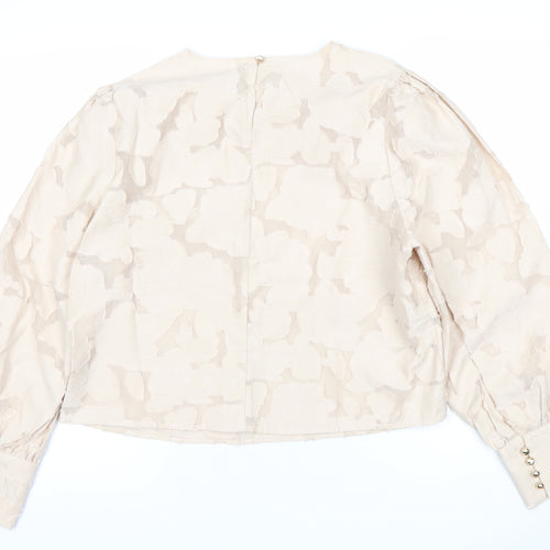 Gallery Womens Beige Floral Jacquard Long Sleeve Blouse UK 16