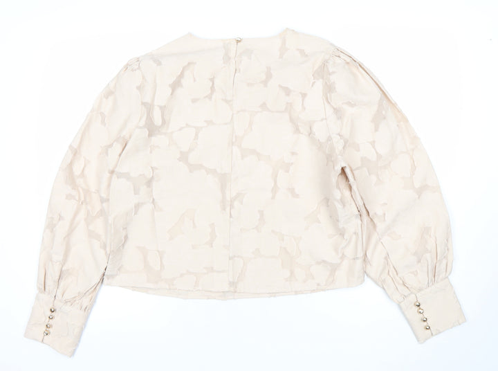 Gallery Womens Beige Floral Jacquard Long Sleeve Blouse UK 16