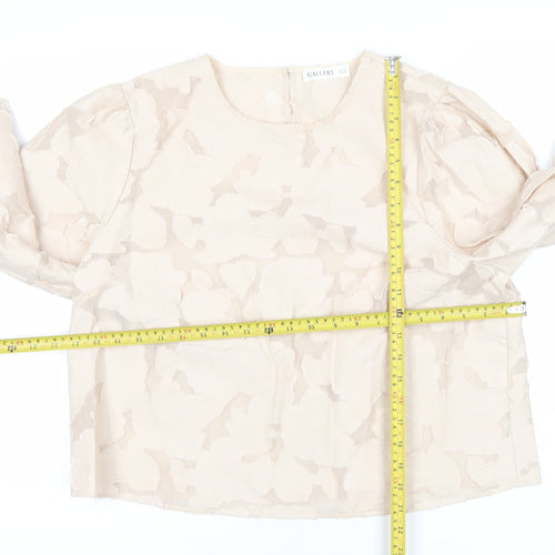 Gallery Womens Beige Floral Jacquard Long Sleeve Blouse UK 16