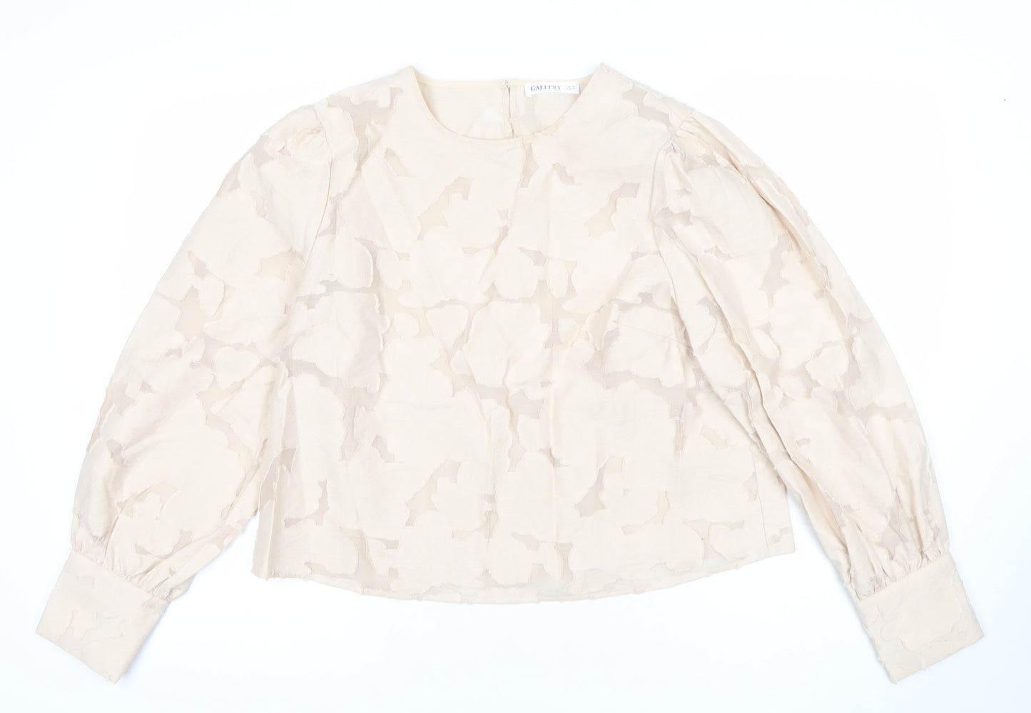 Gallery Womens Beige Floral Jacquard Long Sleeve Blouse UK 16