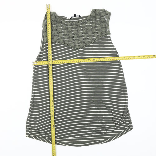 Miso Essentials Women’s Green Striped Crochet Neck Sleeveless Tank Top Size M