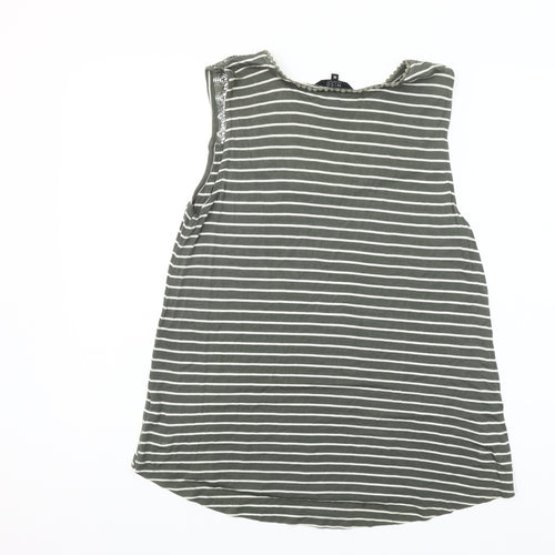 Miso Essentials Women’s Green Striped Crochet Neck Sleeveless Tank Top Size M