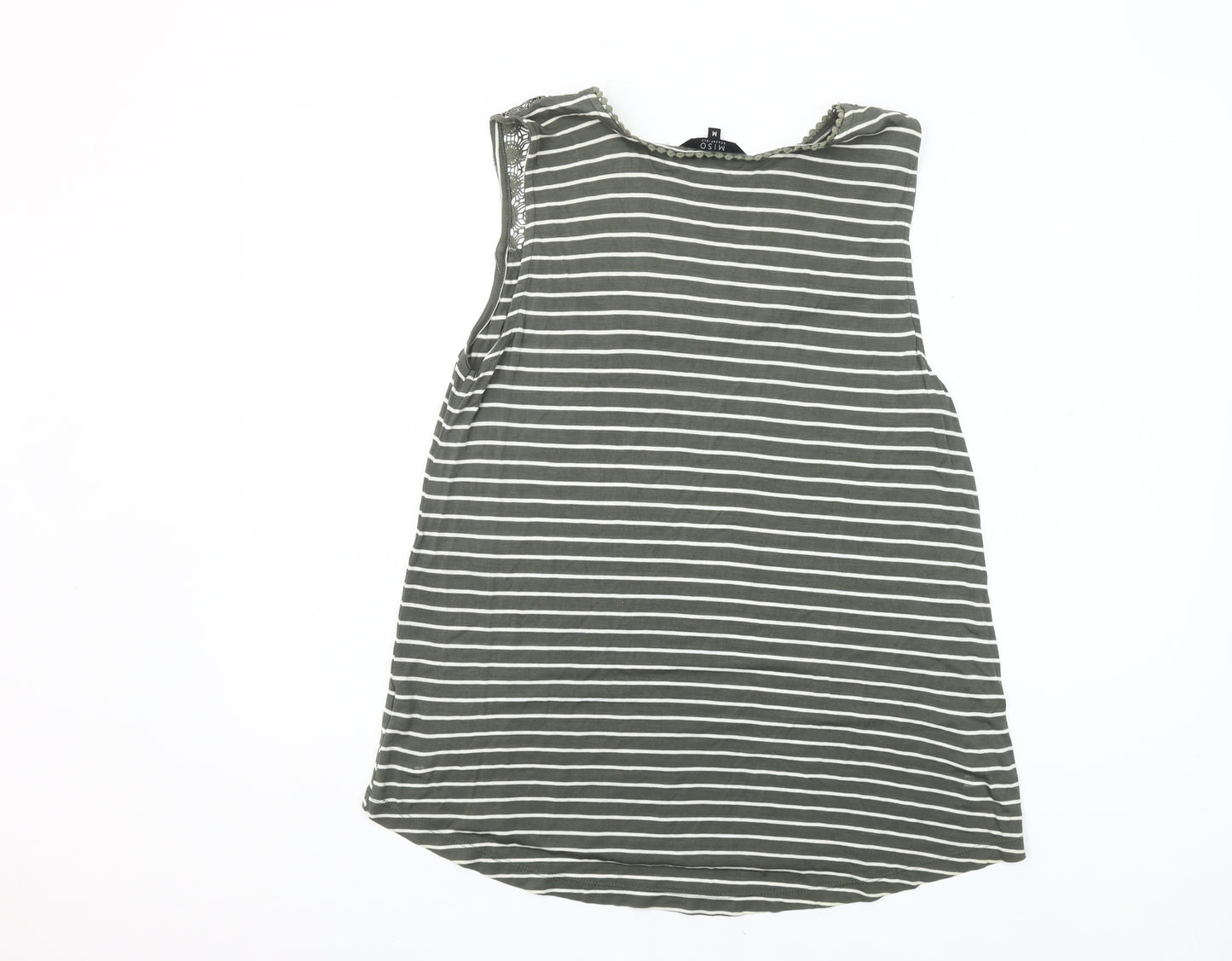 Miso Essentials Women’s Green Striped Crochet Neck Sleeveless Tank Top Size M