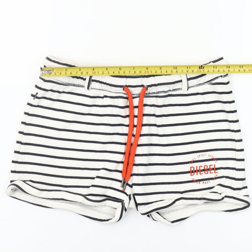 Diesel Womens White Black Striped Drawstring Shorts Size M Cotton Blend