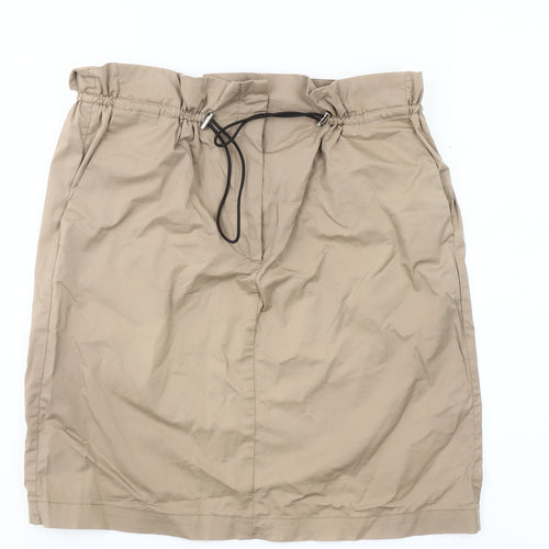 MNG Women Beige Cotton Elastic Waist Knee Length Skirt Size 10