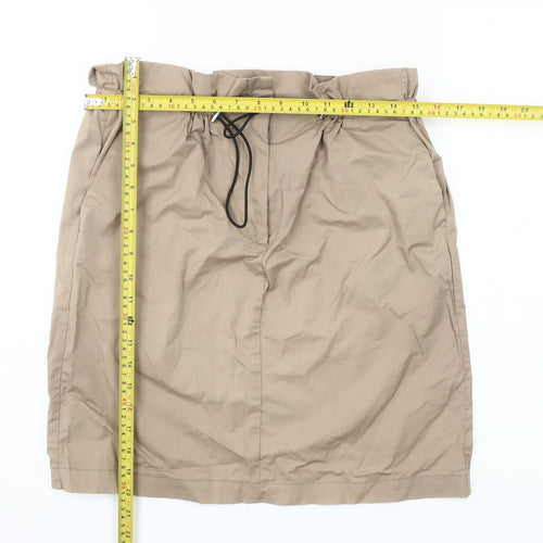 MNG Women Beige Cotton Elastic Waist Knee Length Skirt Size 10