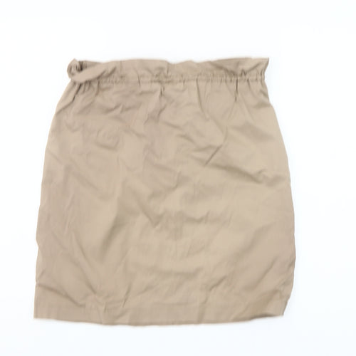 MNG Women Beige Cotton Elastic Waist Knee Length Skirt Size 10