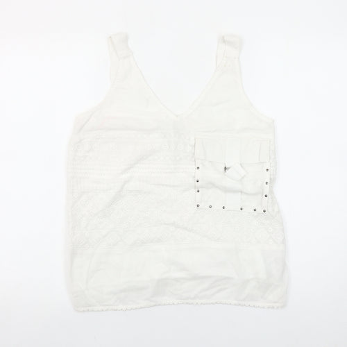 Next Women White Cotton Nylon Tank Top Size 10 V-Neck Summer Camisole