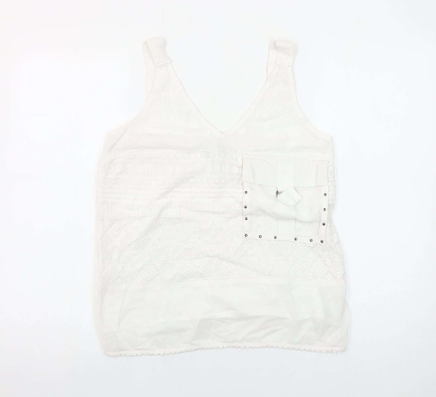 Next Women White Cotton Nylon Tank Top Size 10 V-Neck Summer Camisole