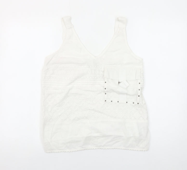 Next Women White Cotton Nylon Tank Top Size 10 V-Neck Summer Camisole