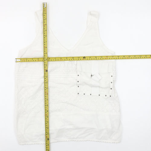 Next Women White Cotton Nylon Tank Top Size 10 V-Neck Summer Camisole