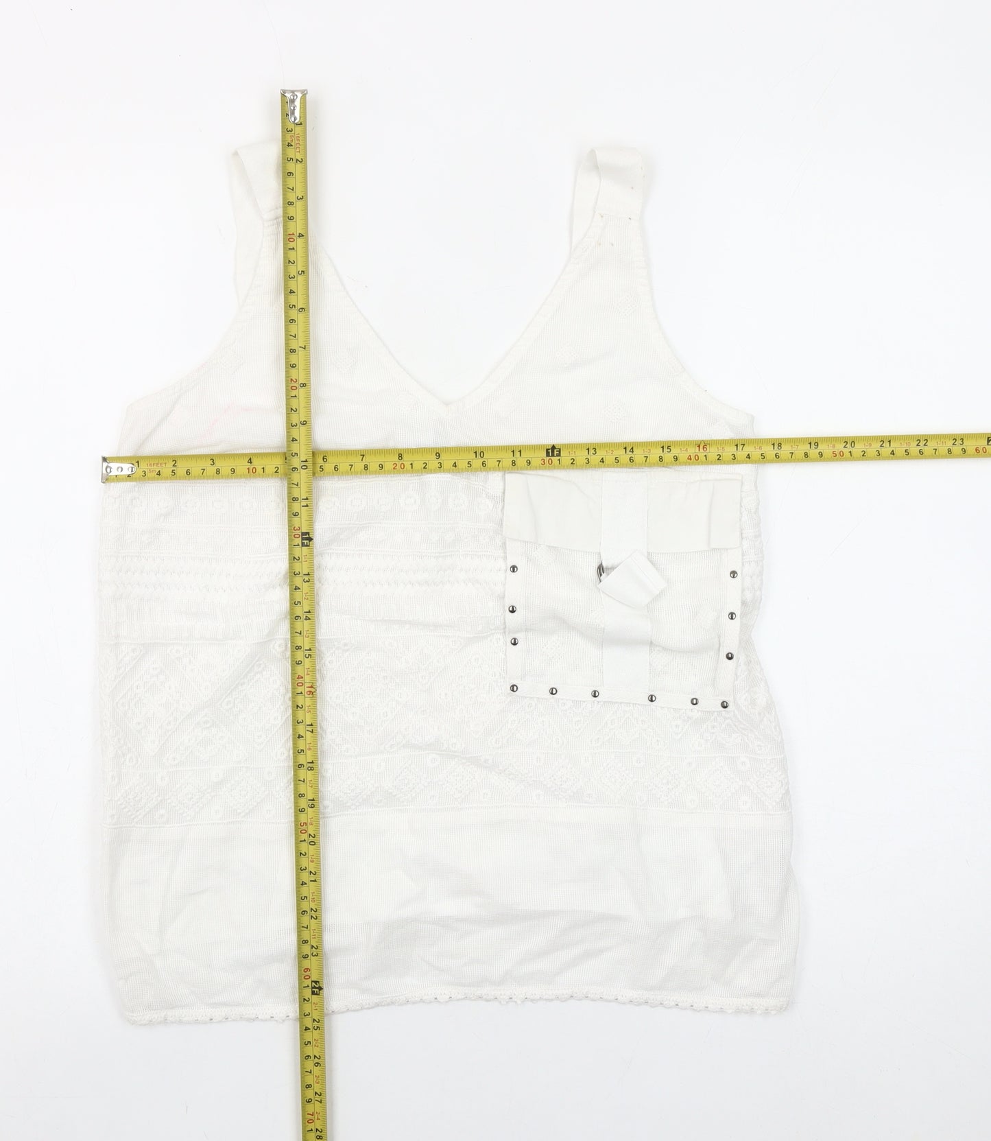 Next Women White Cotton Nylon Tank Top Size 10 V-Neck Summer Camisole