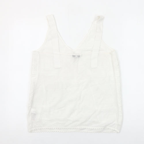 Next Women White Cotton Nylon Tank Top Size 10 V-Neck Summer Camisole