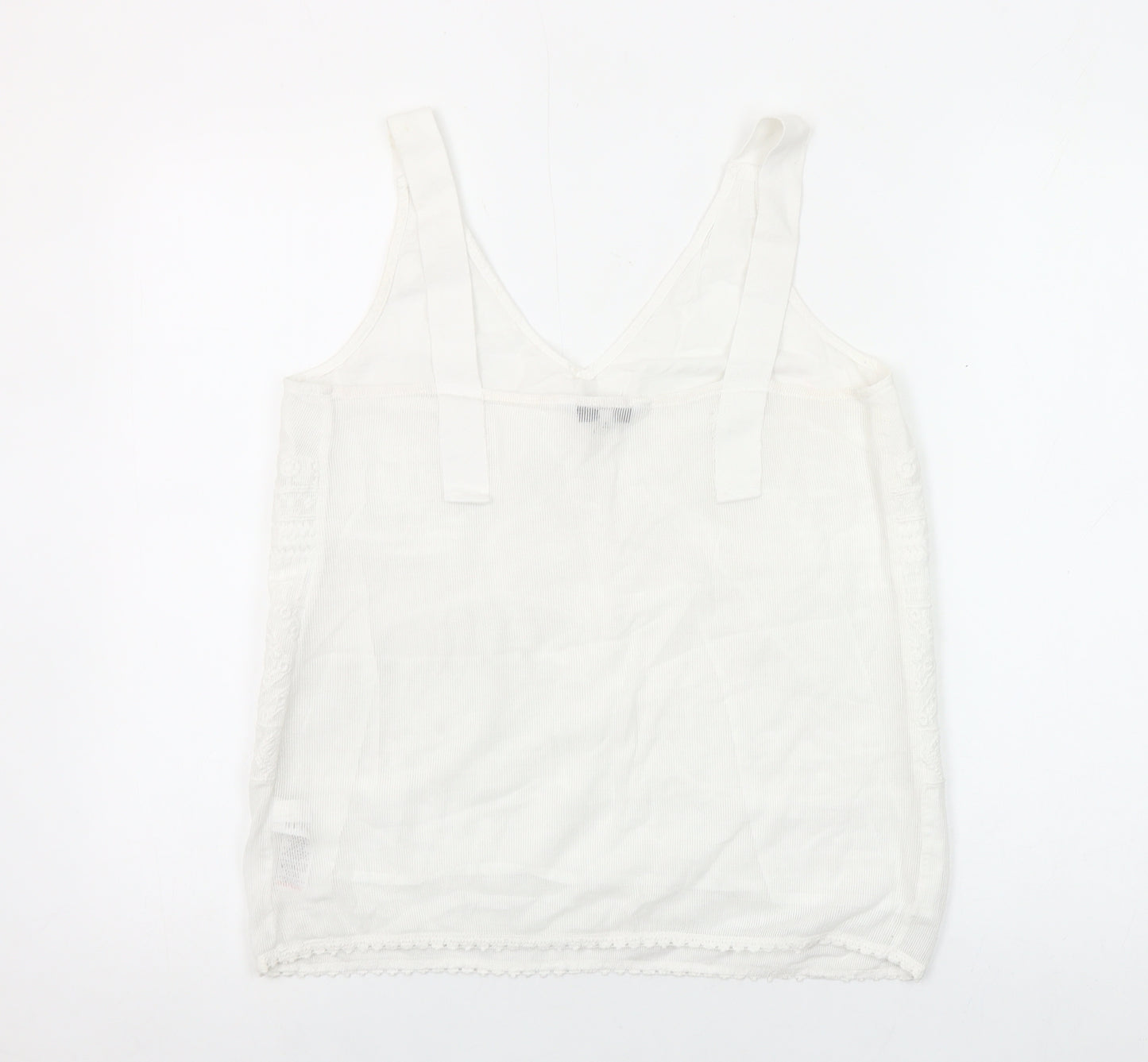 Next Women White Cotton Nylon Tank Top Size 10 V-Neck Summer Camisole