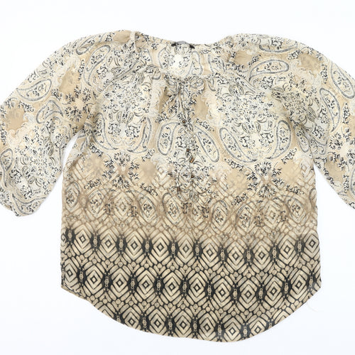 Dunnes Womens Beige Paisley Tunic Blouse Size 8 3/4 Sleeve Polyester