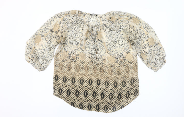 Dunnes Womens Beige Paisley Tunic Blouse Size 8 3/4 Sleeve Polyester