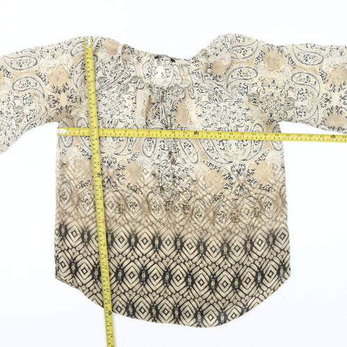 Dunnes Womens Beige Paisley Tunic Blouse Size 8 3/4 Sleeve Polyester