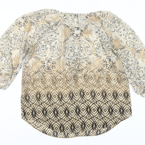 Dunnes Womens Beige Paisley Tunic Blouse Size 8 3/4 Sleeve Polyester