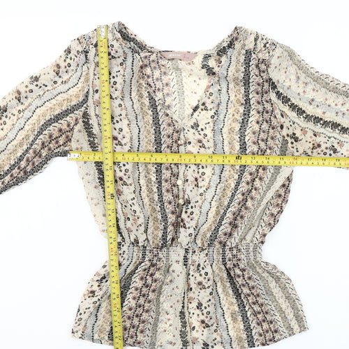 A|wear Women's Beige Floral Tunic Blouse Size 10 Long Sleeve V-Neck