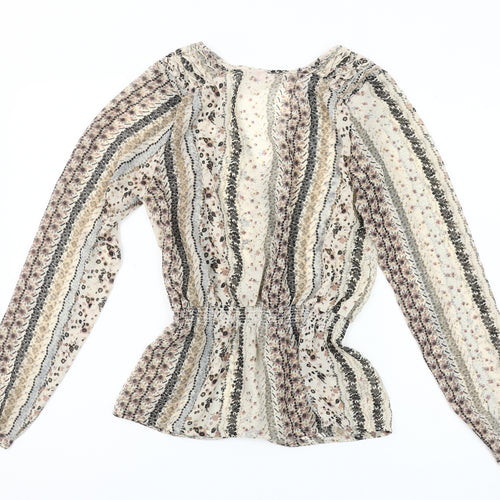 A|wear Women's Beige Floral Tunic Blouse Size 10 Long Sleeve V-Neck