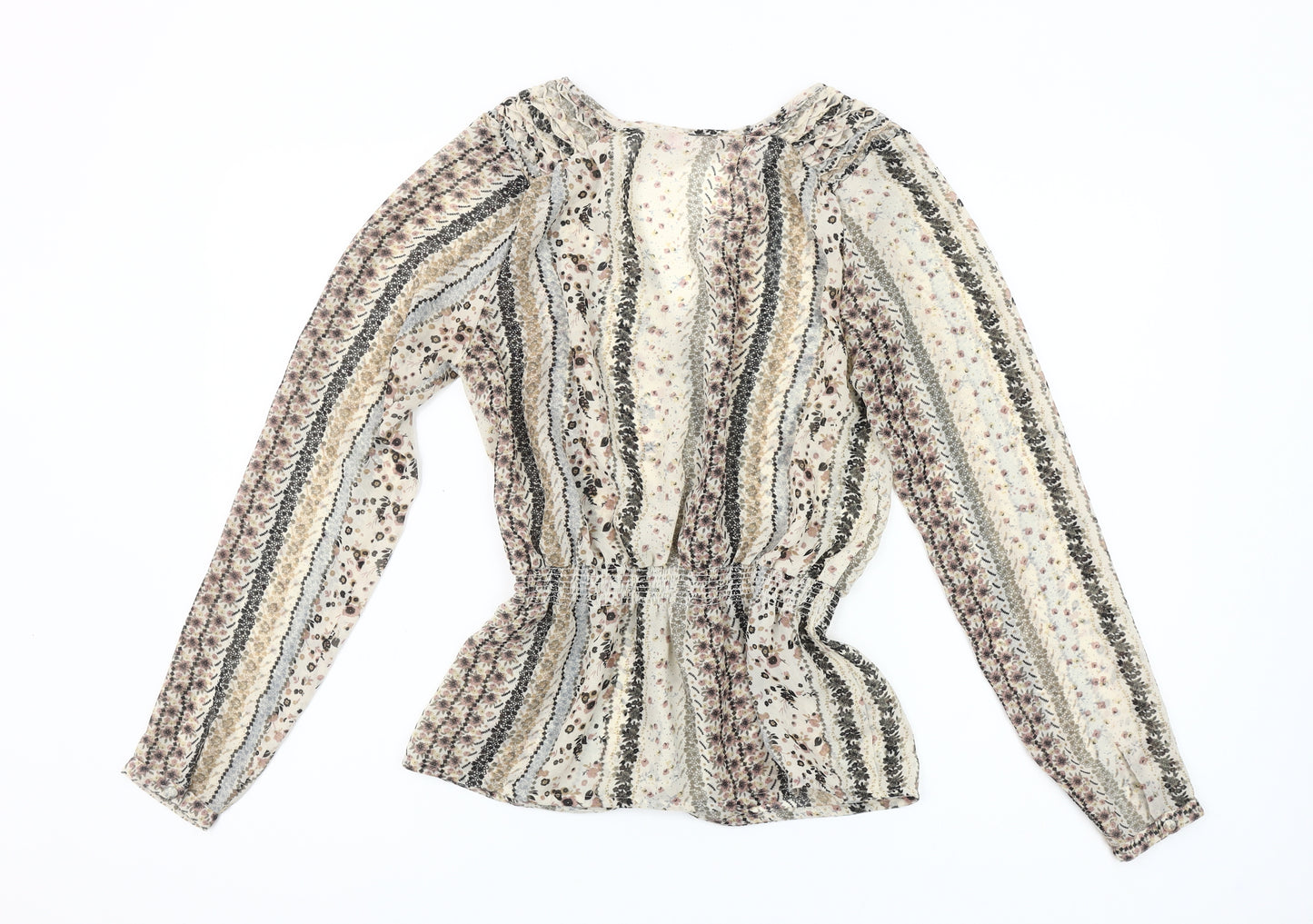 A|wear Women's Beige Floral Tunic Blouse Size 10 Long Sleeve V-Neck